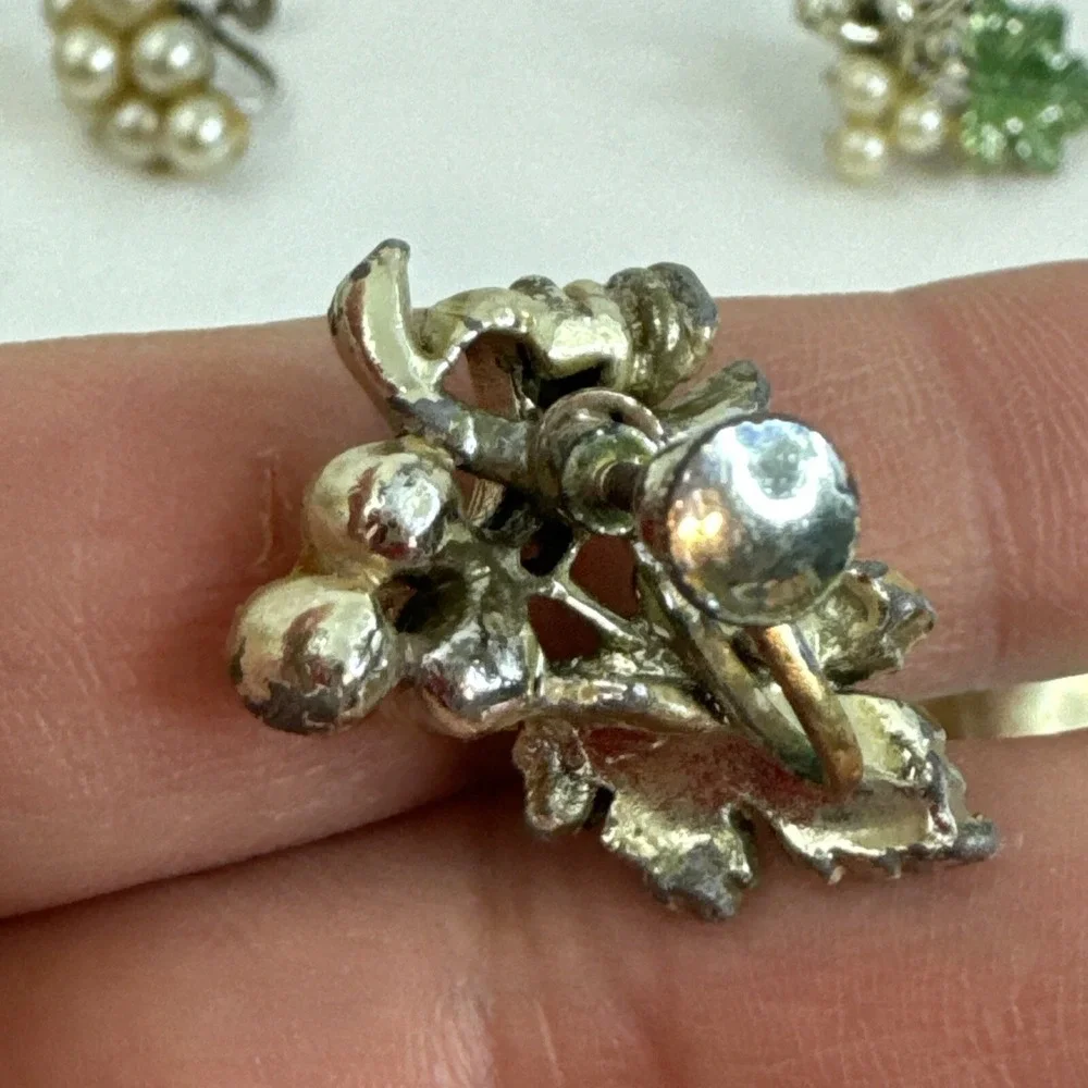 Vintage Silvertoned Grapevine Earrings With Faux Pearl Grapes Lot Of 3